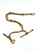 Victorian 9k gold Albertina watch chain with watch key