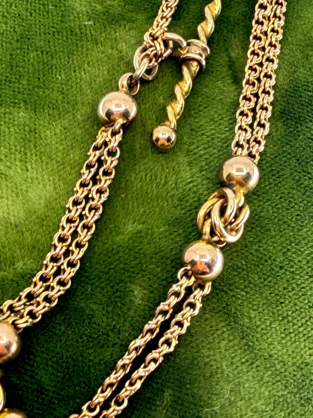 Victorian 9k gold Albertina watch chain with watch key
