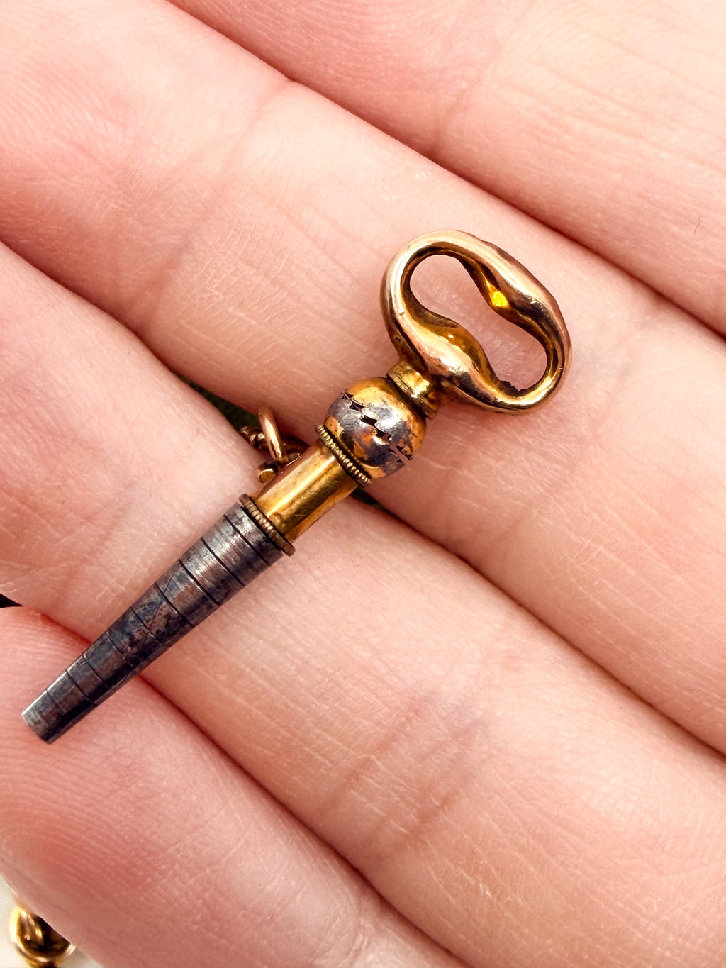 Victorian 9k gold Albertina watch chain with watch key