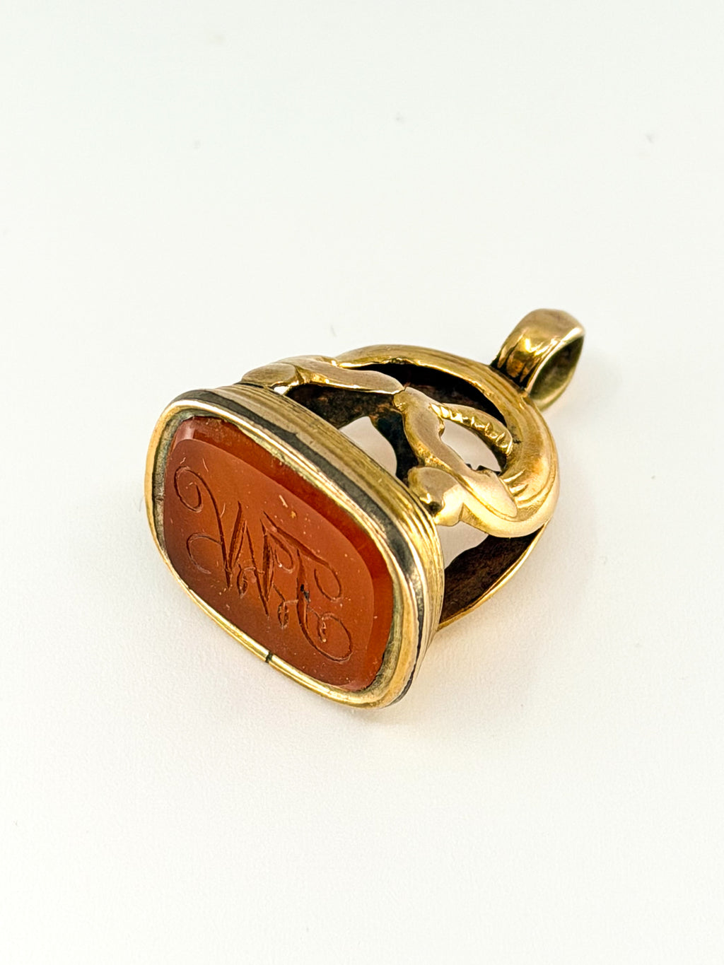 Victorian 9k gold fob pendant with carnelian bottom