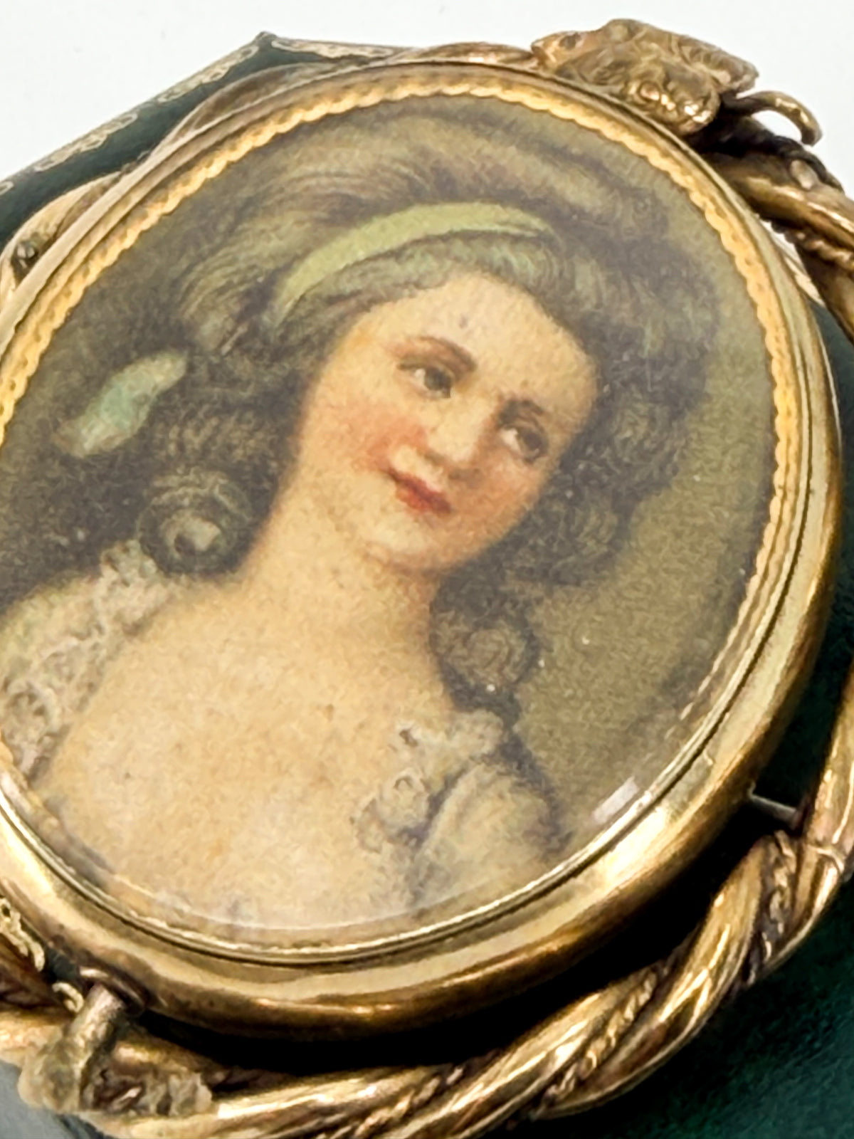 Victorian hand-painted portrait & agate spinning brooch