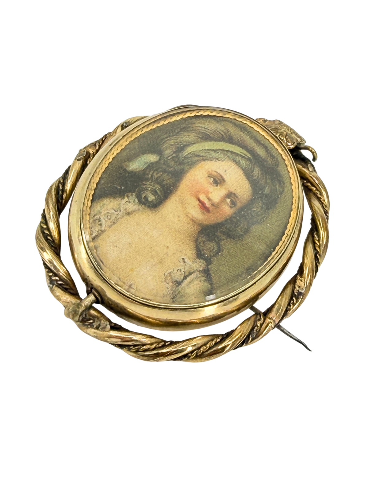 Victorian hand-painted portrait & agate spinning brooch