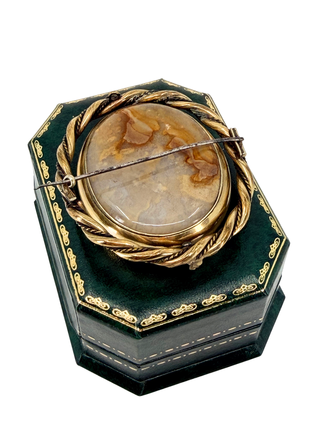 Victorian hand-painted portrait & agate spinning brooch