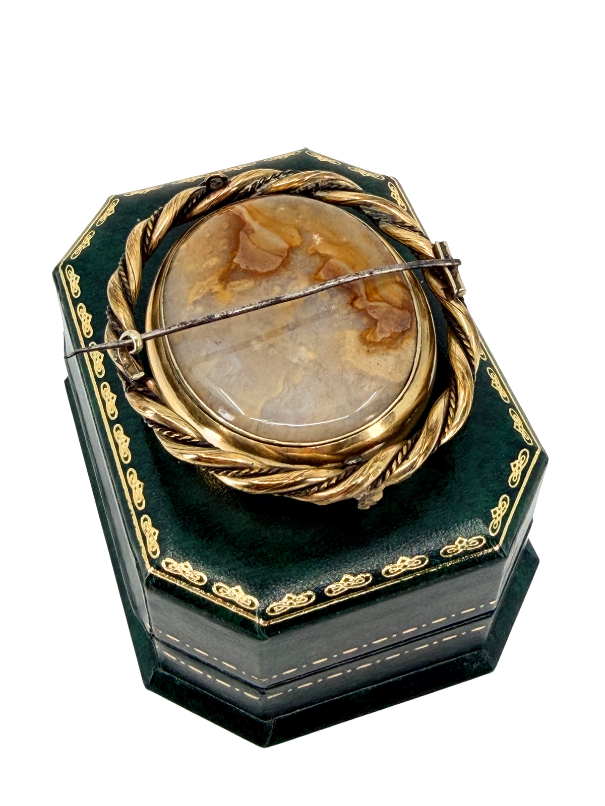 Victorian hand-painted portrait & agate spinning brooch