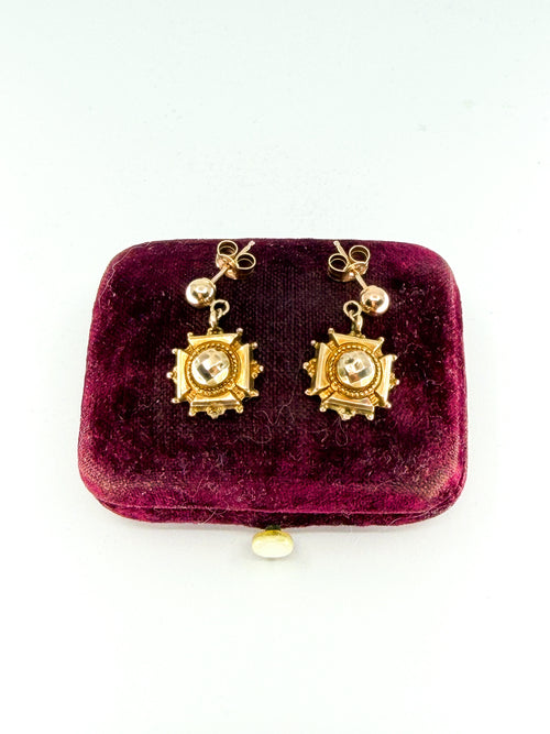 Antique 9k gold Etruscan-style post-back earrings