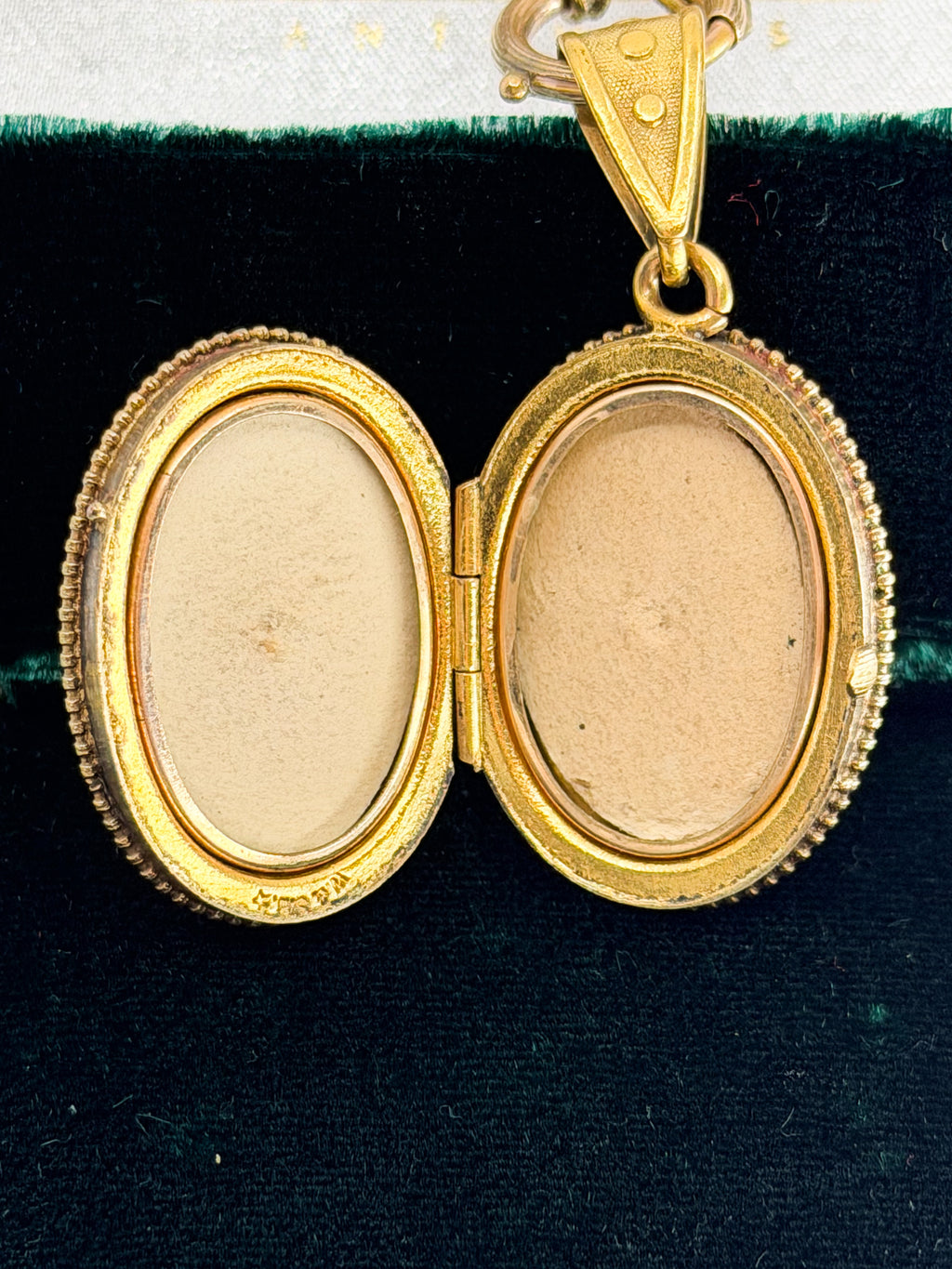 Interior of a Victorian gold-filled locket with coral