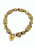 Vintage 9k gold gate bracelet with heart padlock charm