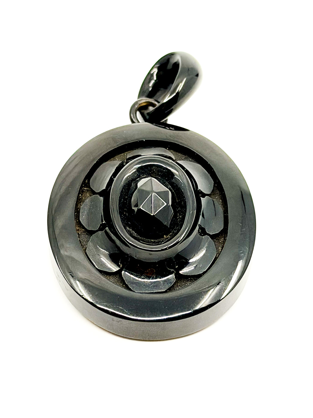 Victorian large carved Whitby jet portrait pendant