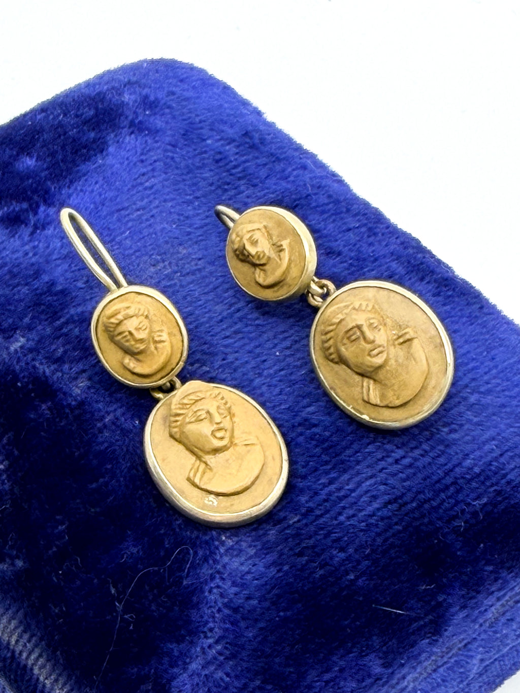 Antique Victorian lava cameo drop earrings