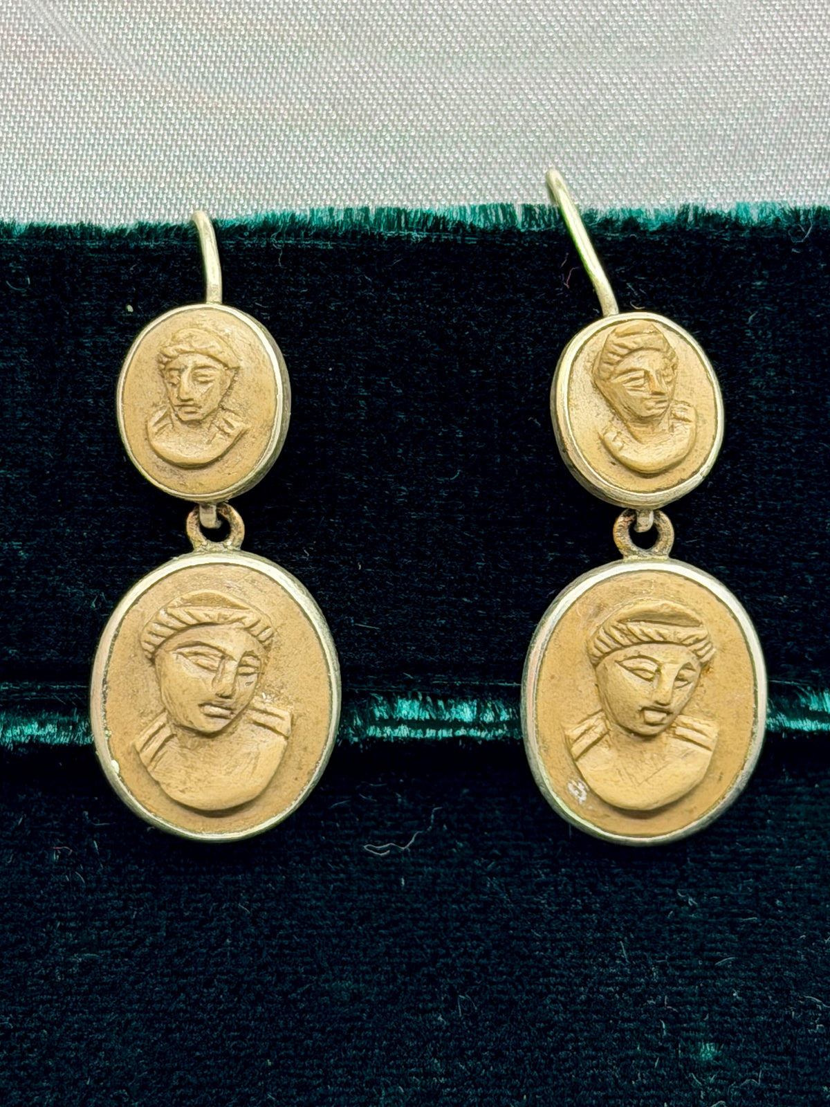 Antique Victorian lava cameo drop earrings
