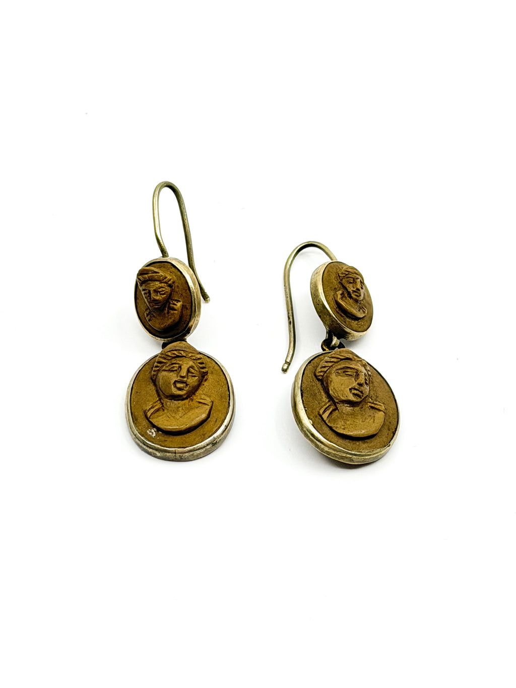 Antique Victorian lava cameo drop earrings