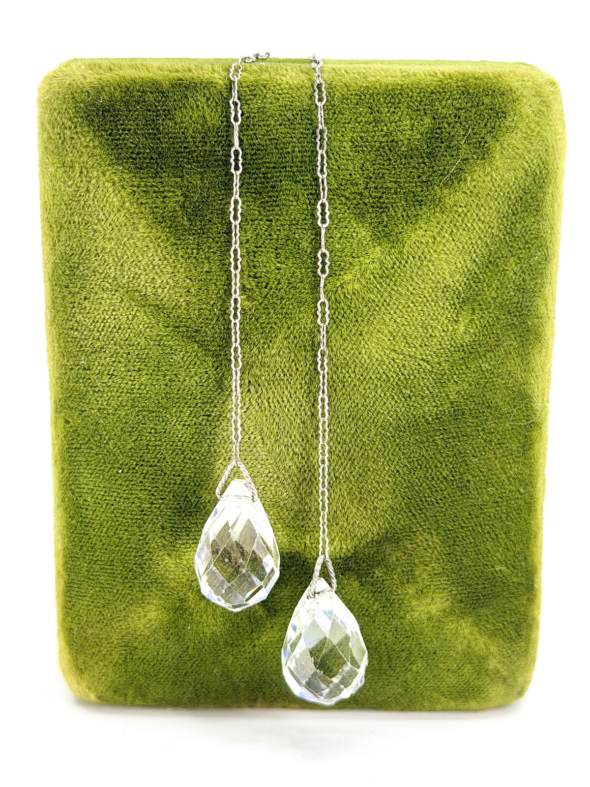 Art Deco faceted glass lariat drop necklace