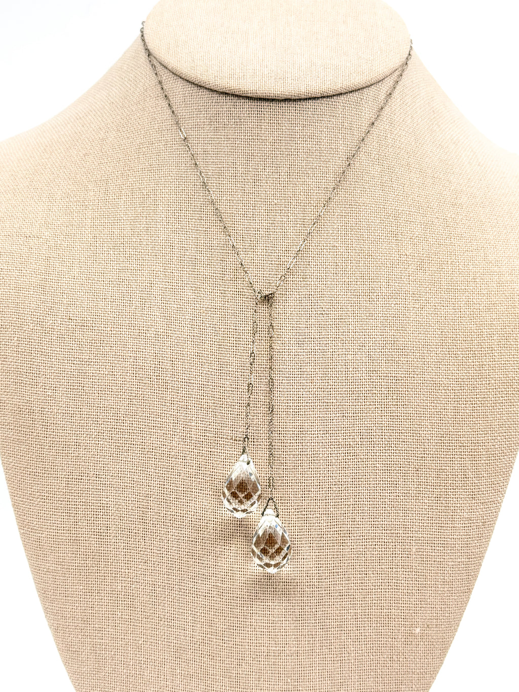 Art Deco faceted glass lariat drop necklace