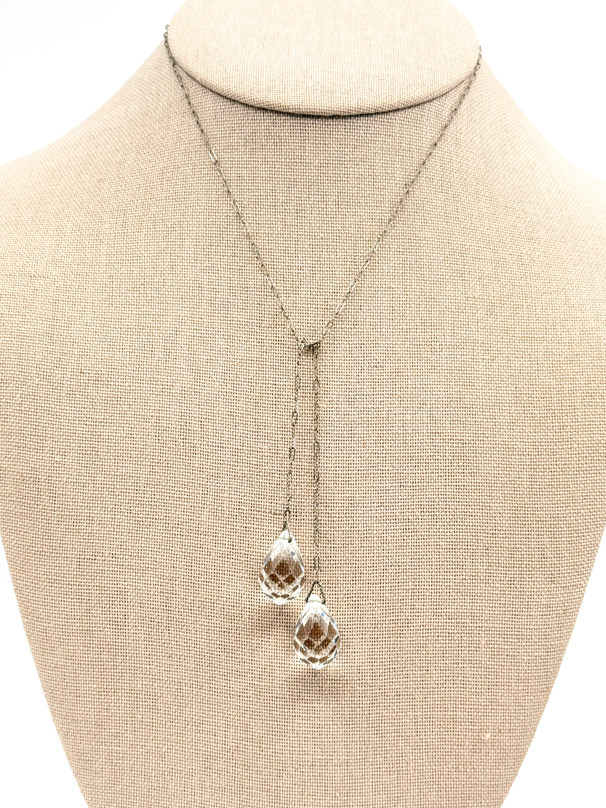 Art Deco faceted glass lariat drop necklace