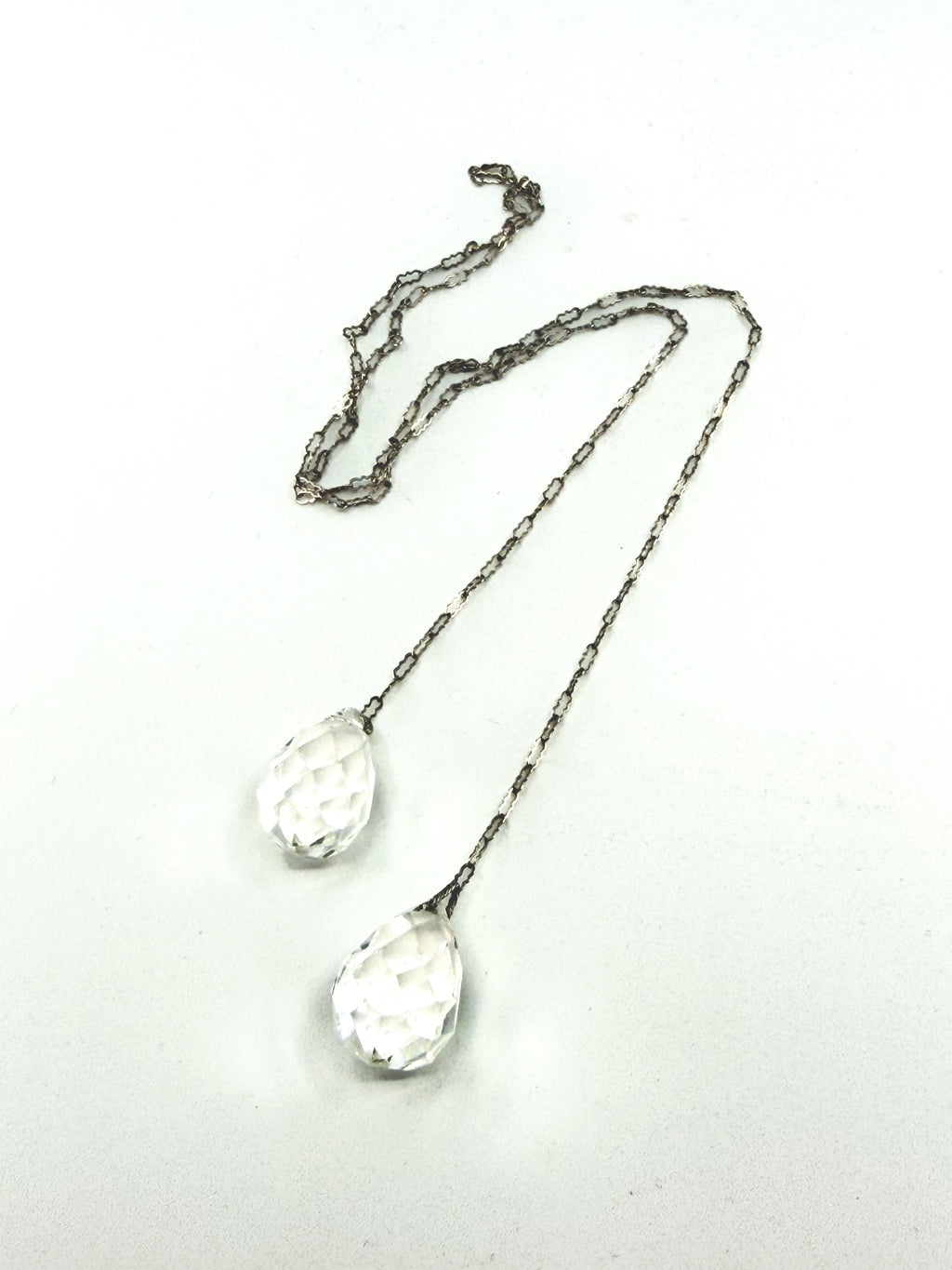 Art Deco faceted glass lariat drop necklace