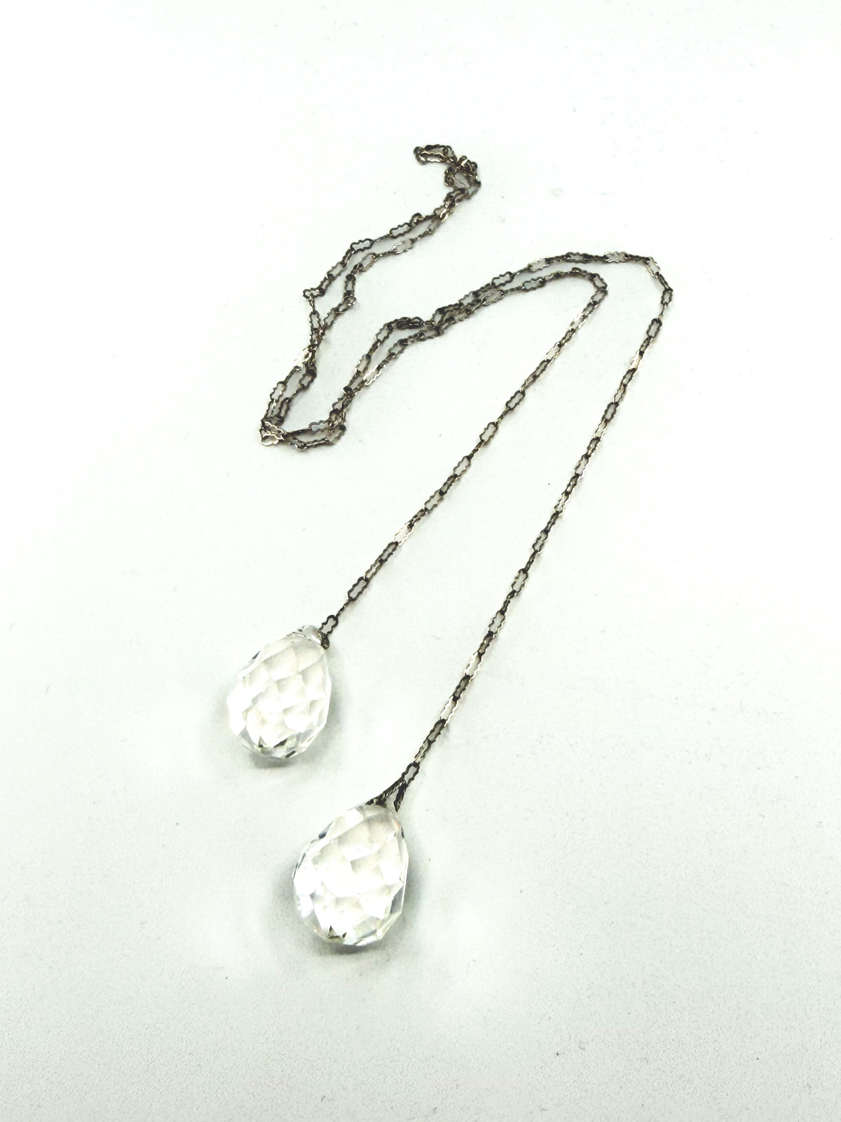 Art Deco faceted glass lariat drop necklace