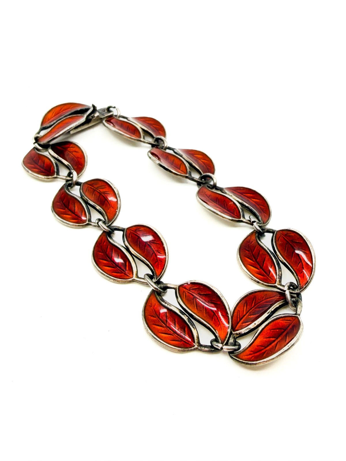 Vintage sterling silver David Andersen Norwegian red enamel bracelet