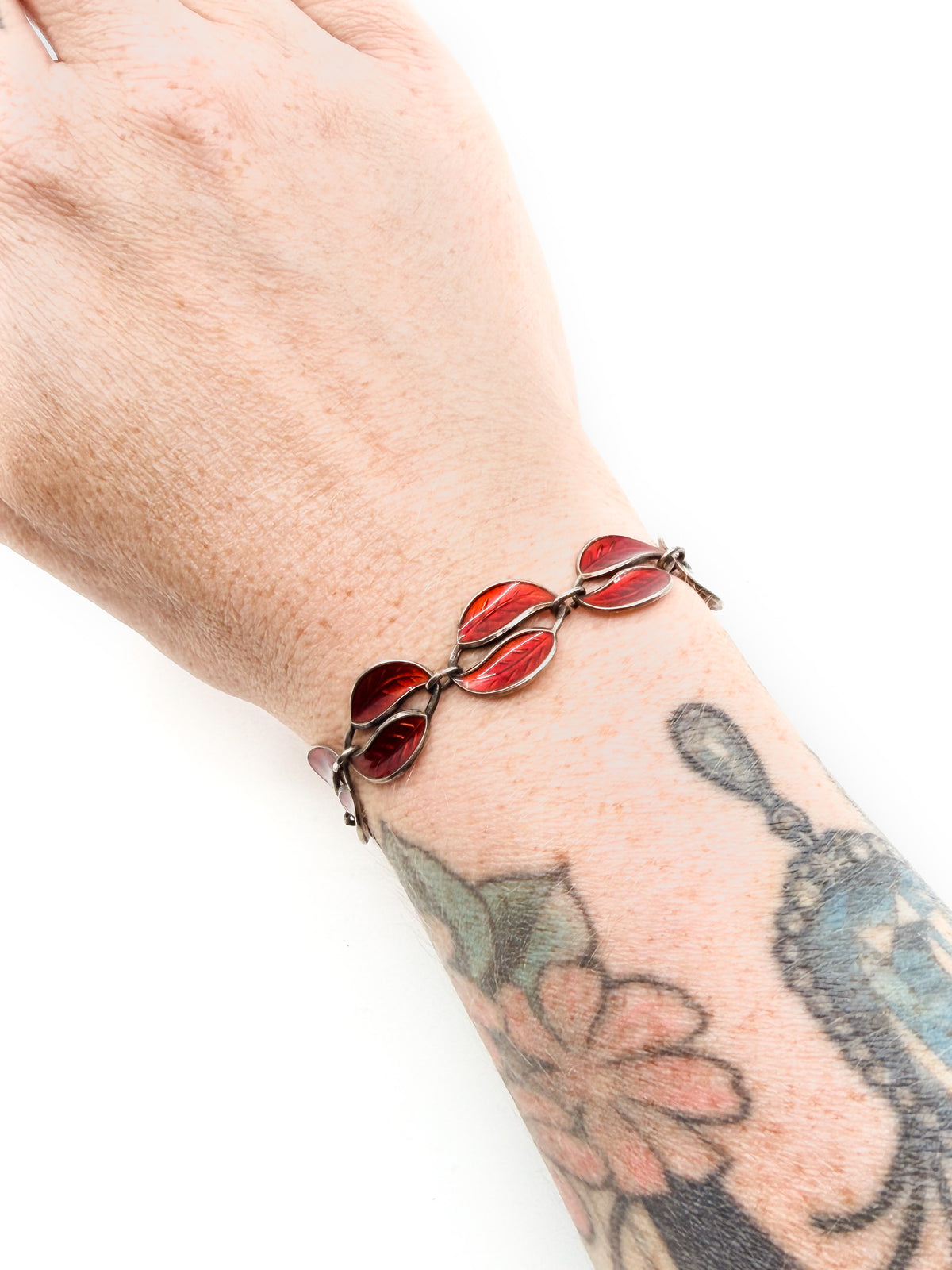 Vintage sterling silver David Andersen Norwegian red enamel bracelet