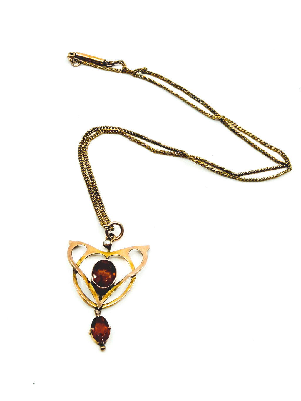 Edwardian 9k gold and citrine lavalier pendant on gold-filled chain