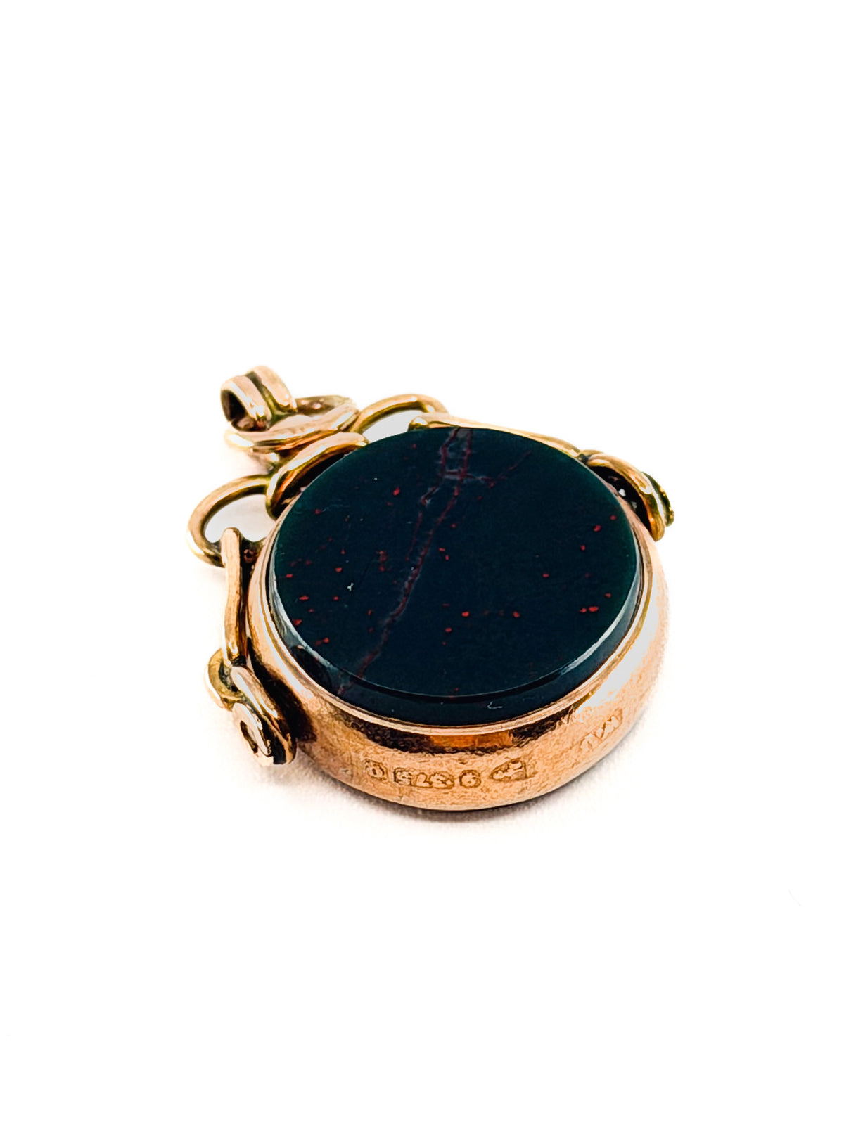 Victorian 9k gold bloodstone and carnelian spinner fob