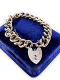 Heavy vintage sterling silver curb bracelet with padlock heart clasp