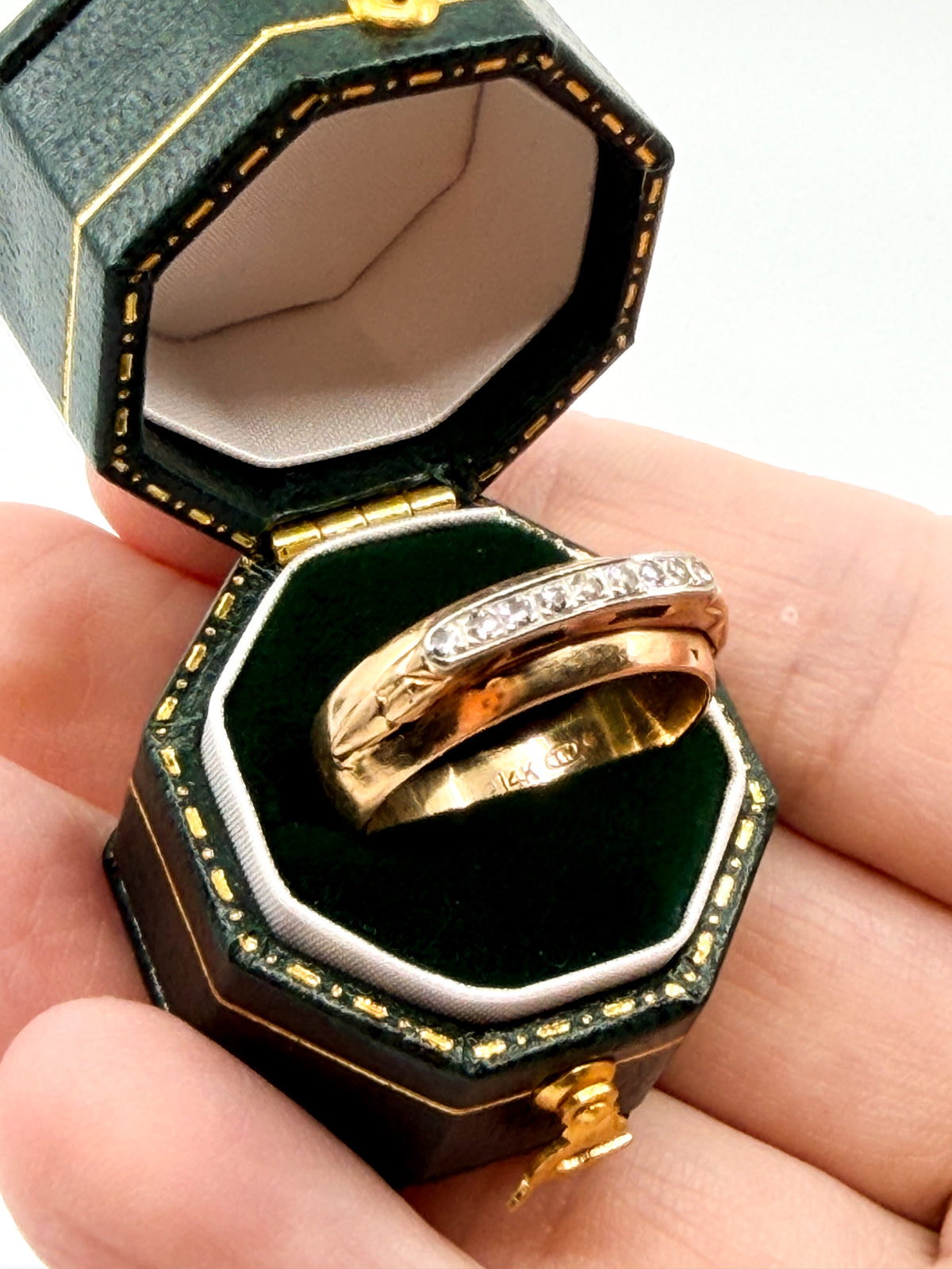 Vintage 14k gold and diamond thick band ring