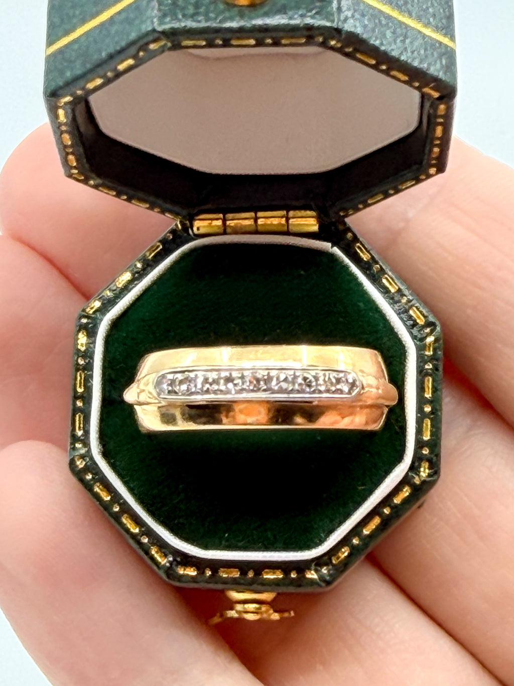 Vintage 14k gold and diamond thick band ring