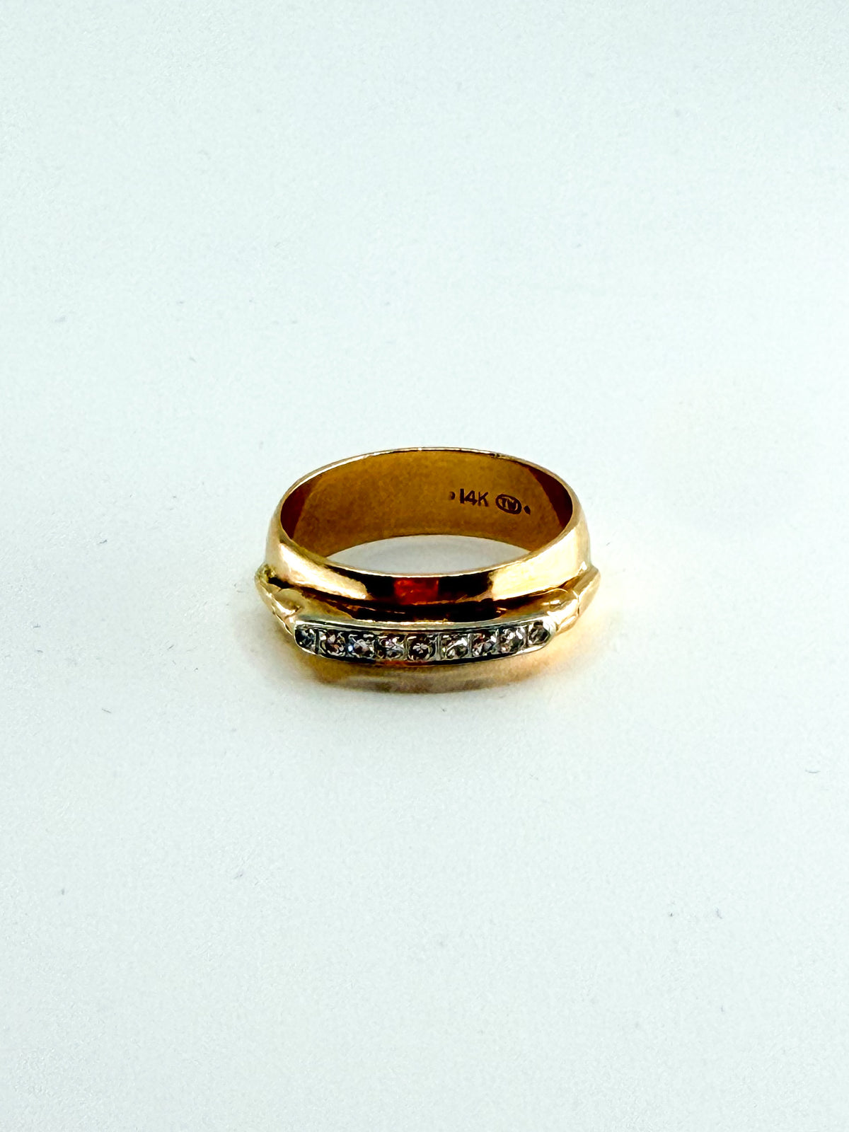 Vintage 14k gold and diamond thick band ring