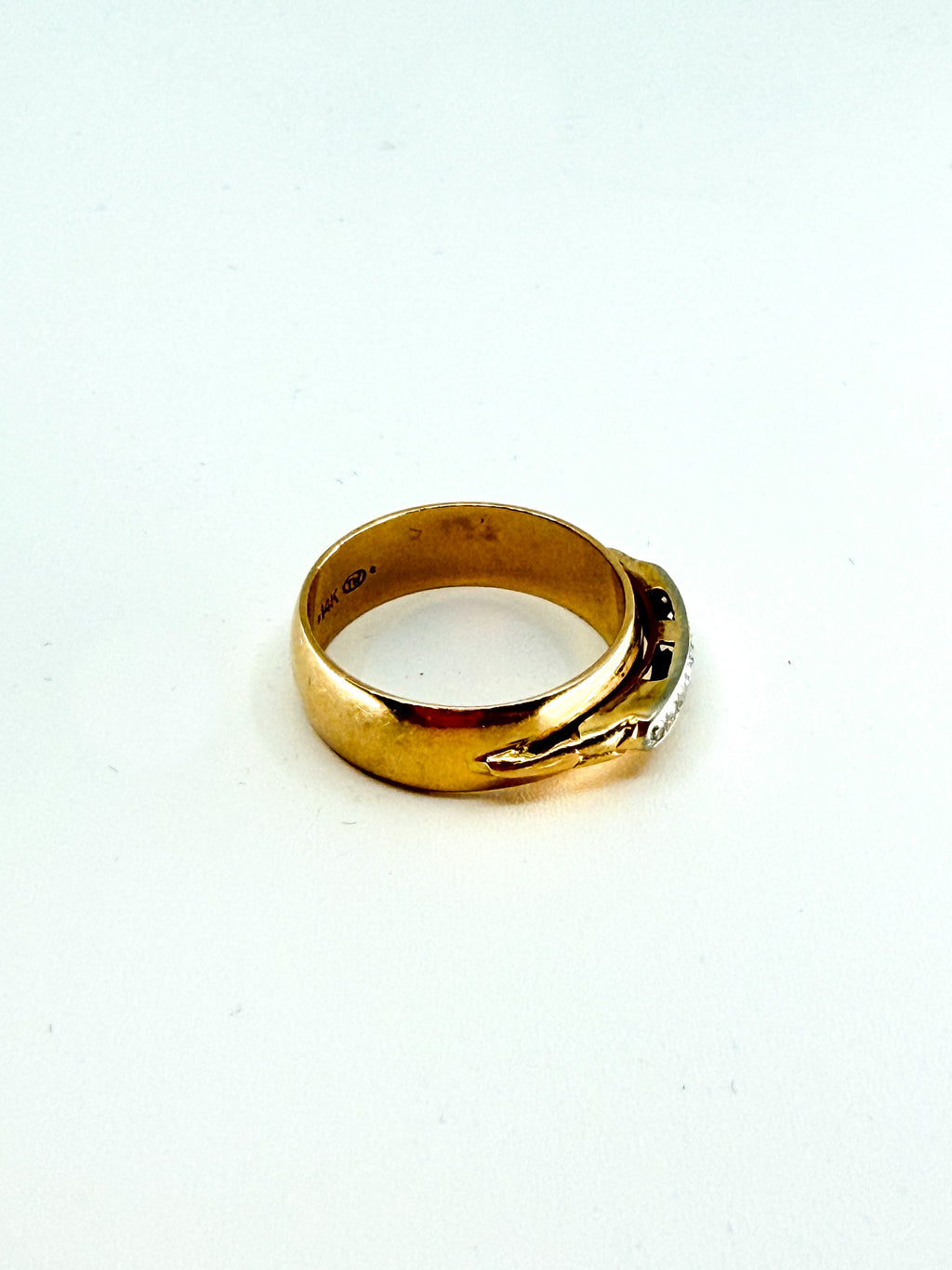 Vintage 14k gold and diamond thick band ring