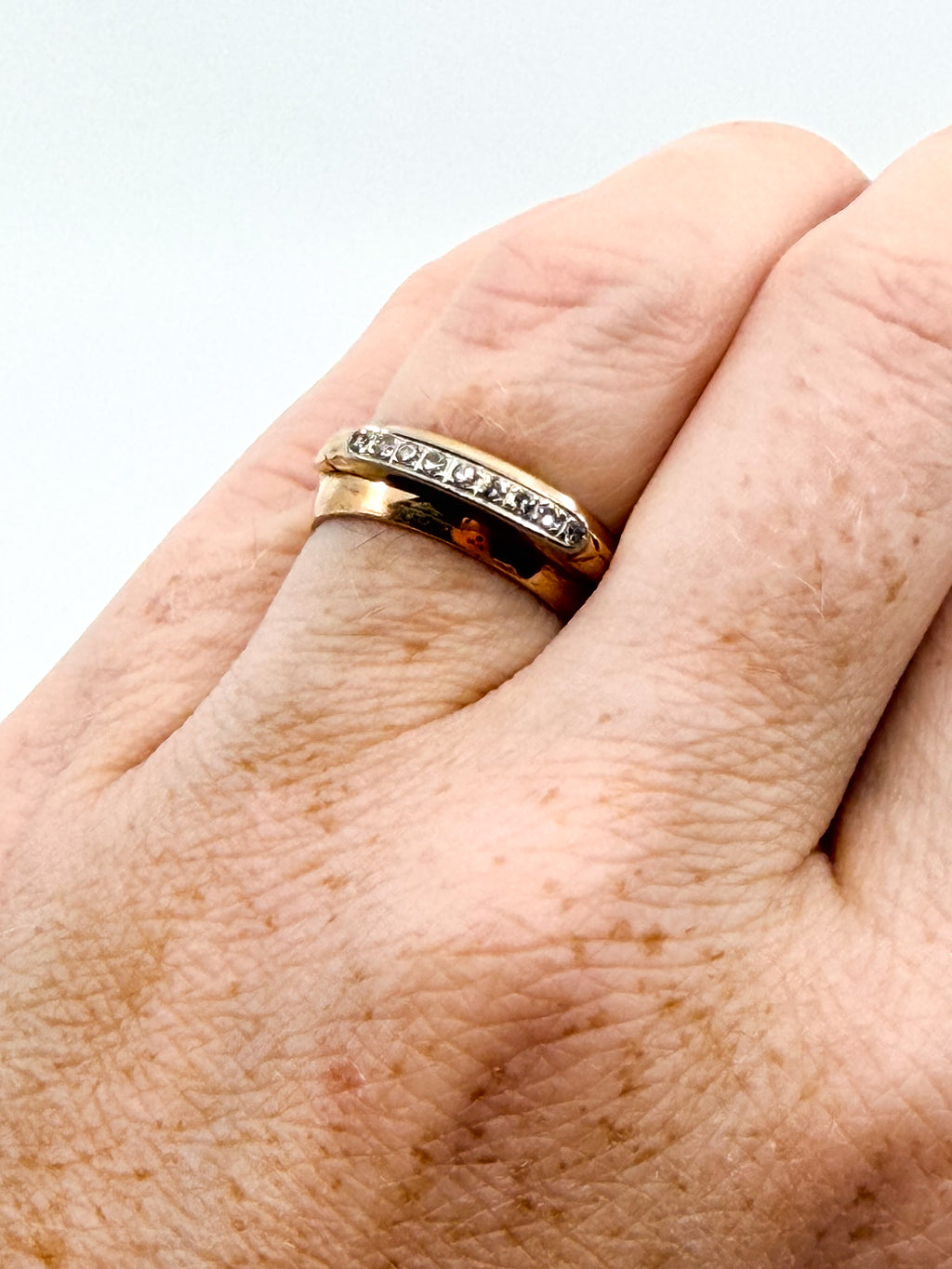 Vintage 14k gold and diamond thick band ring