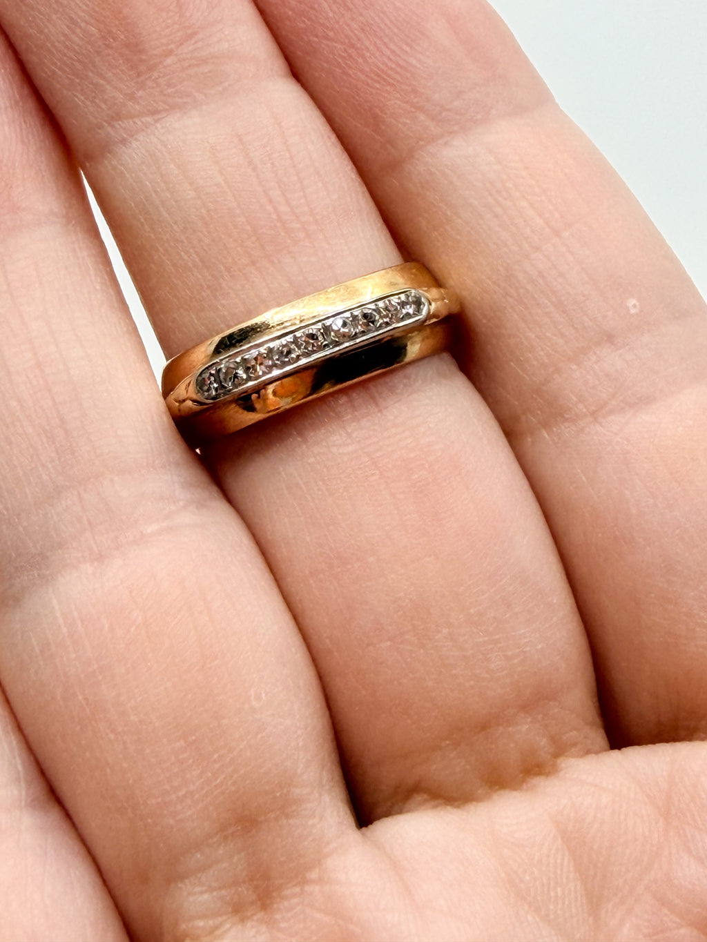 Vintage 14k gold and diamond thick band ring