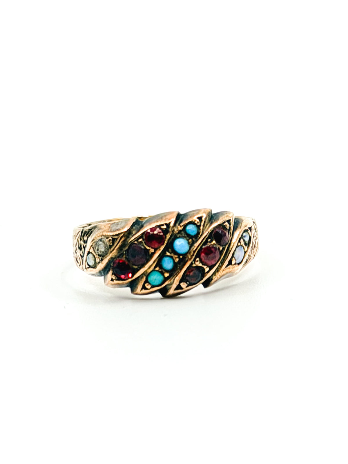 Victorian 9k gold turquoise and seed pearl ring