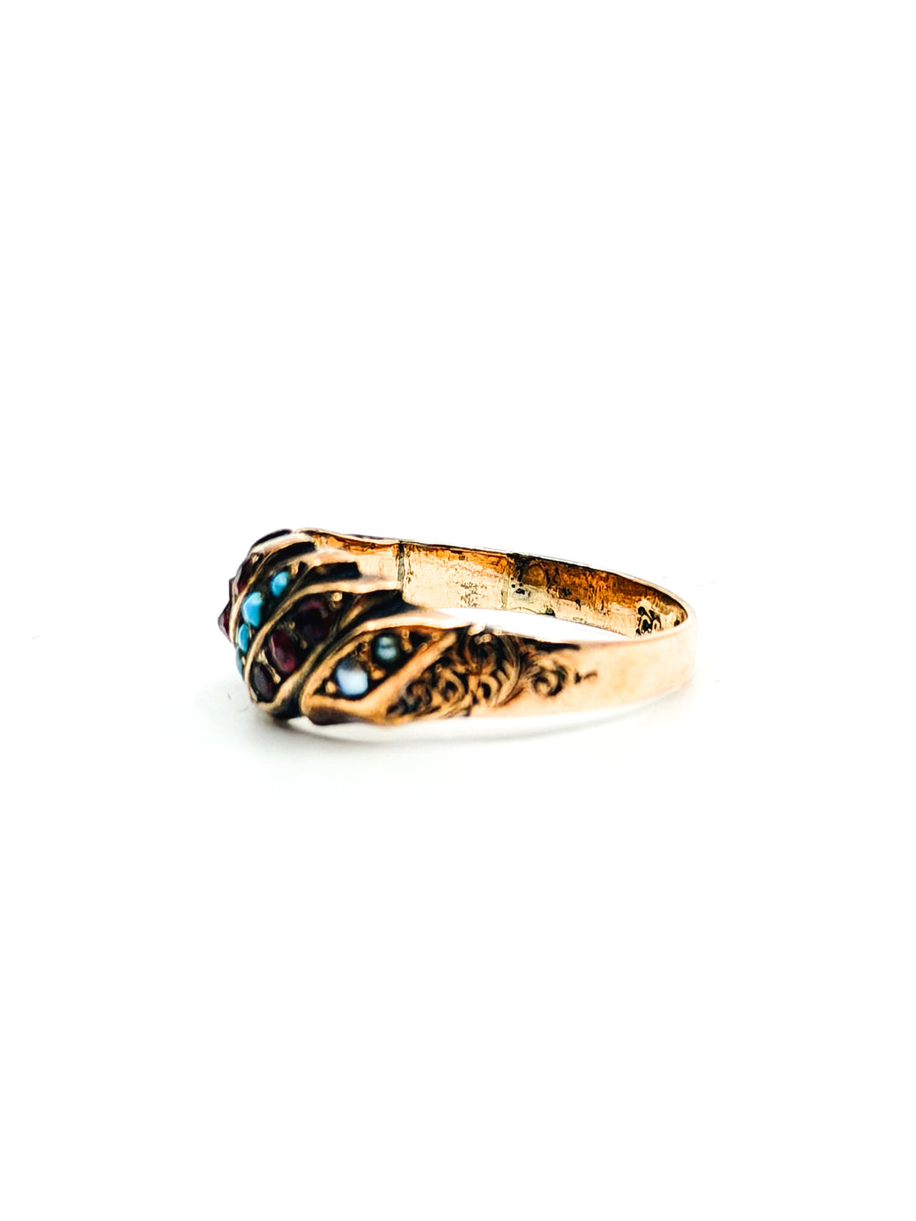 Victorian 9k gold turquoise and seed pearl ring