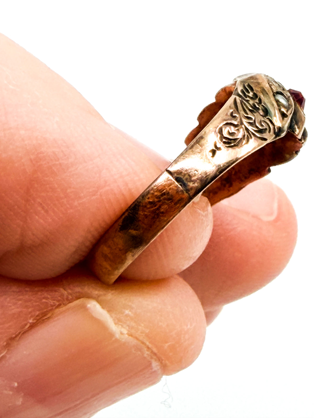 Victorian 9k gold turquoise and seed pearl ring