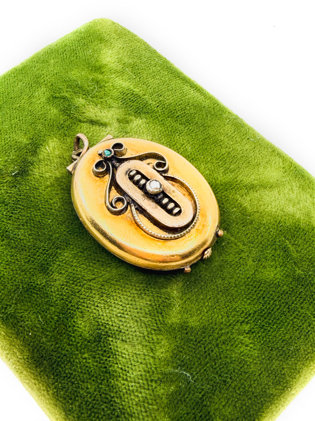 Victorian gold-filled locket with seed pearl and turquoise