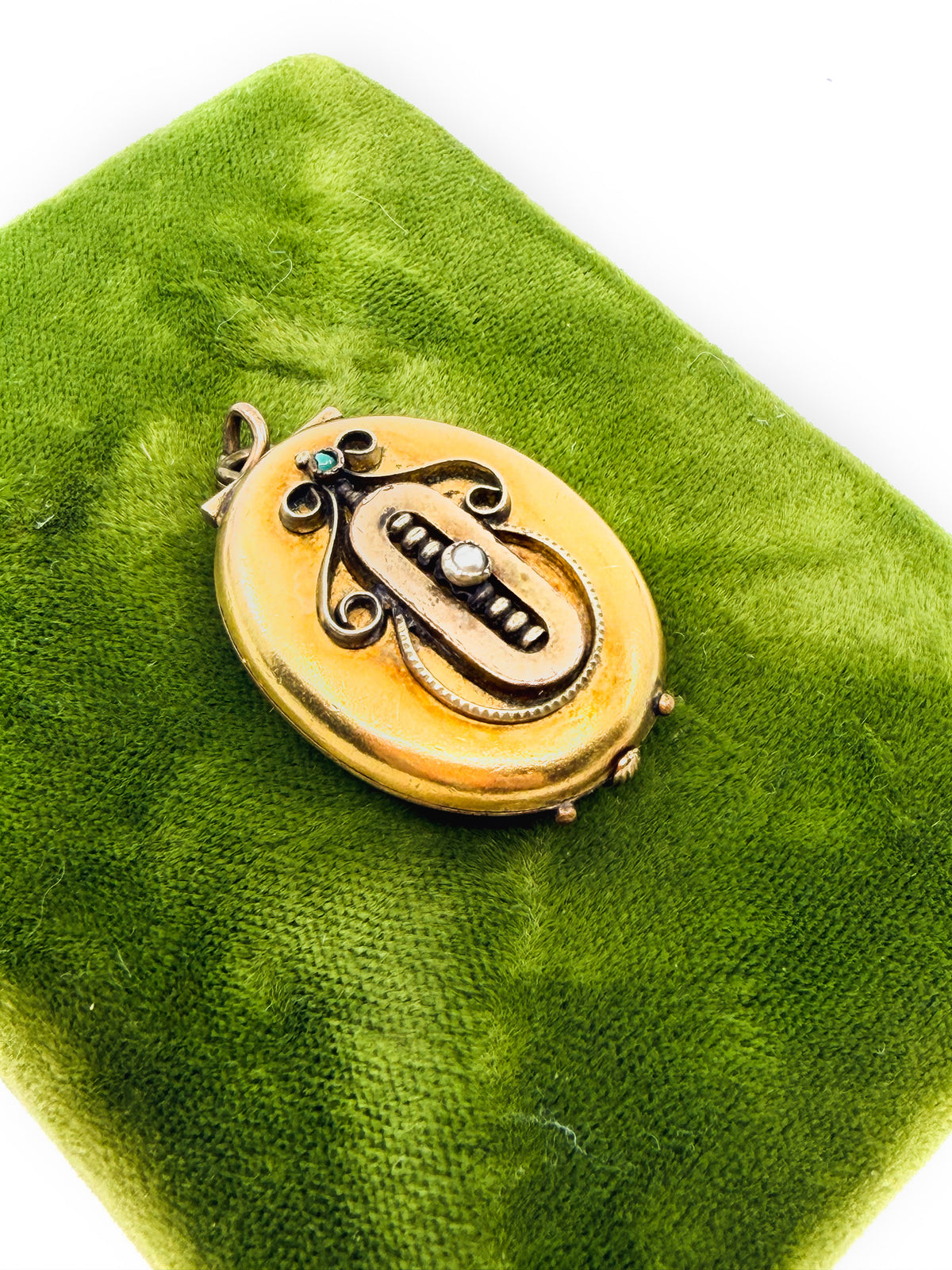 Victorian gold-filled locket with seed pearl and turquoise