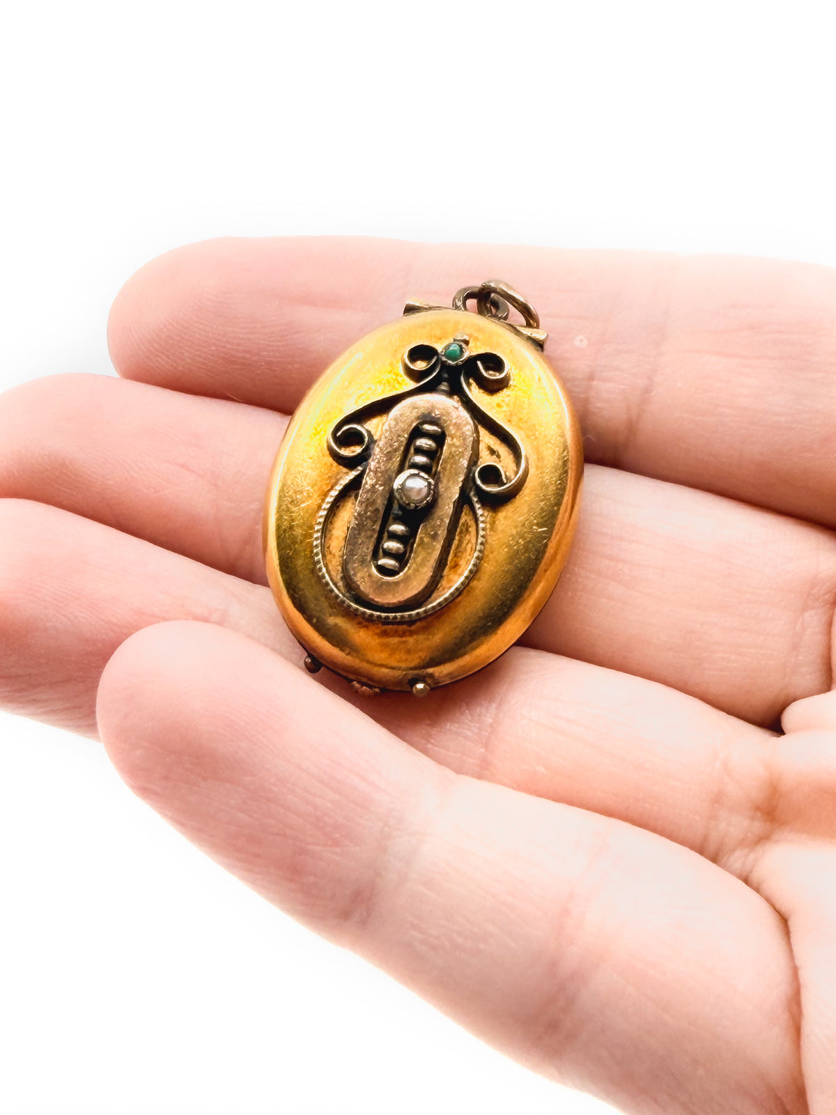 Victorian gold-filled locket with seed pearl and turquoise