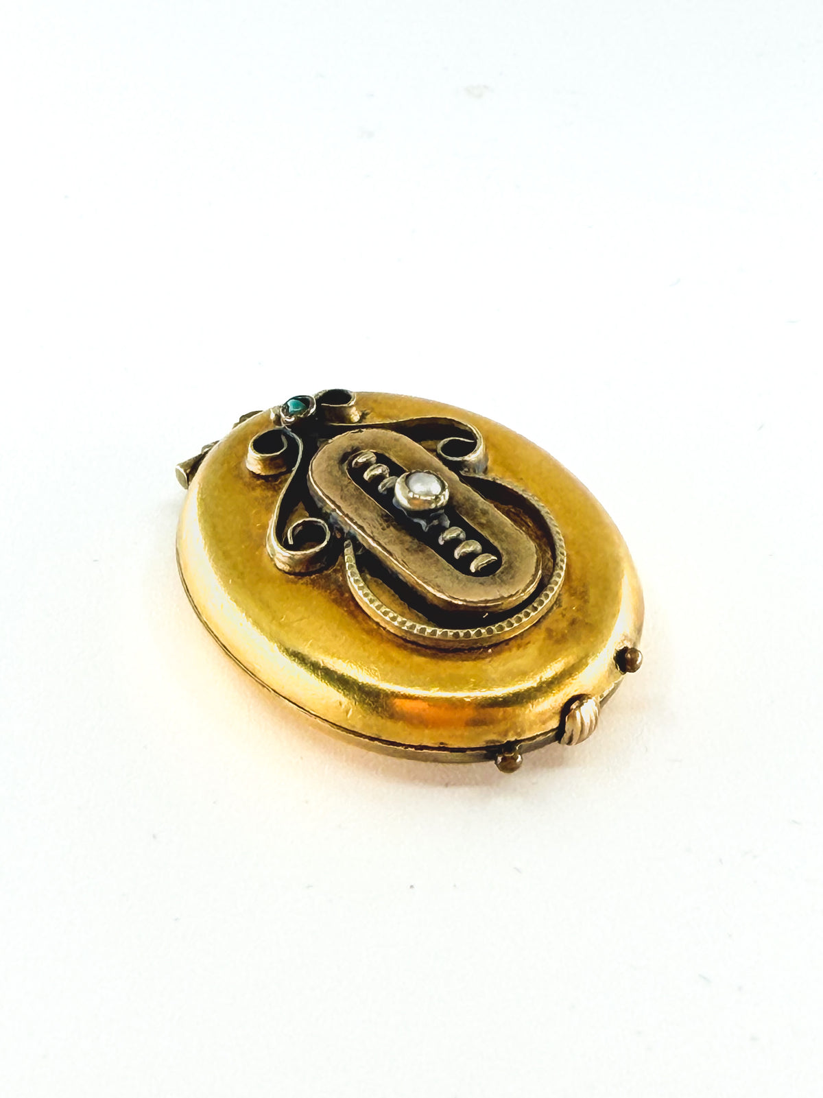 Victorian gold-filled locket with seed pearl and turquoise