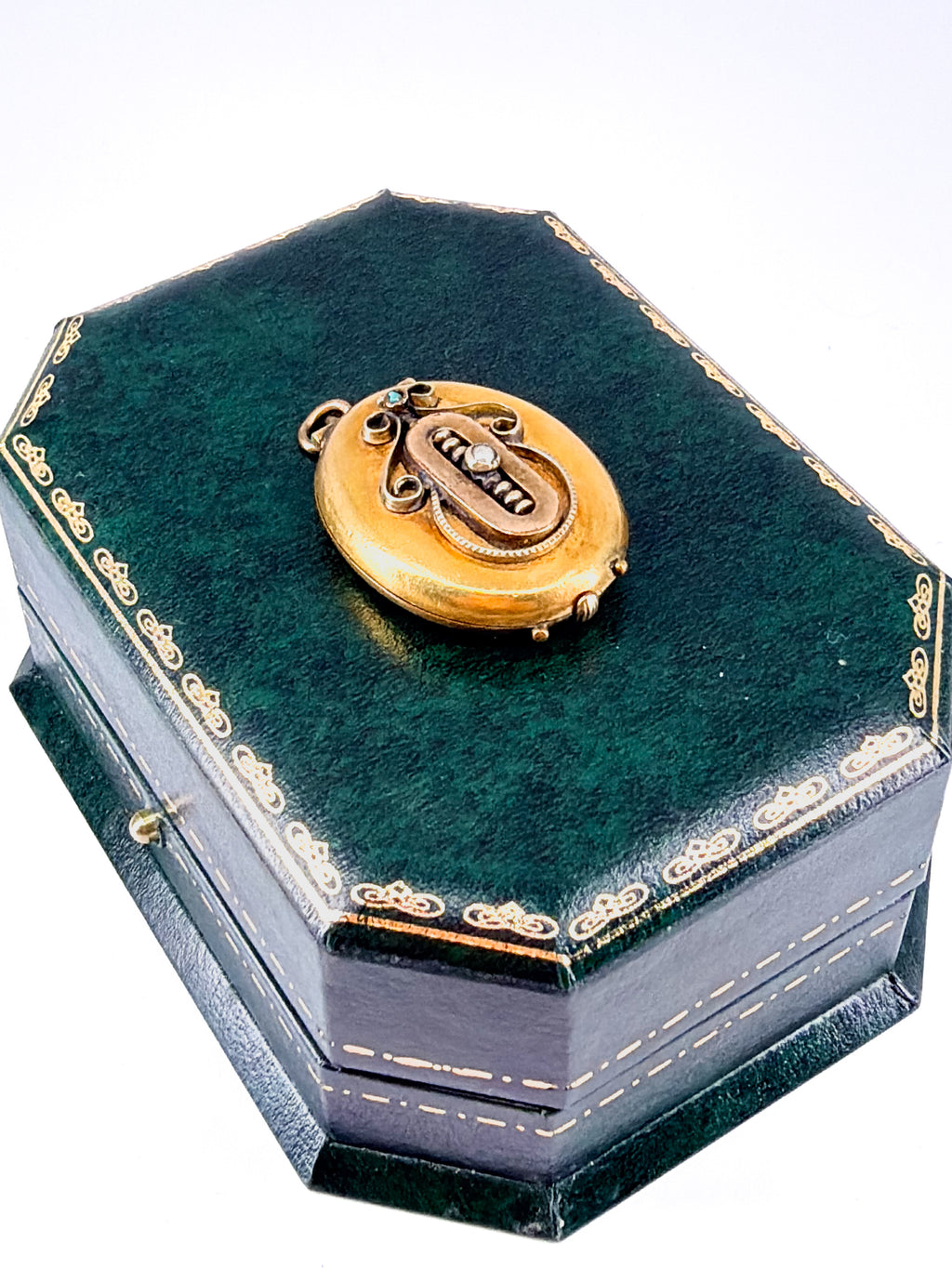 Victorian gold-filled locket with seed pearl and turquoise