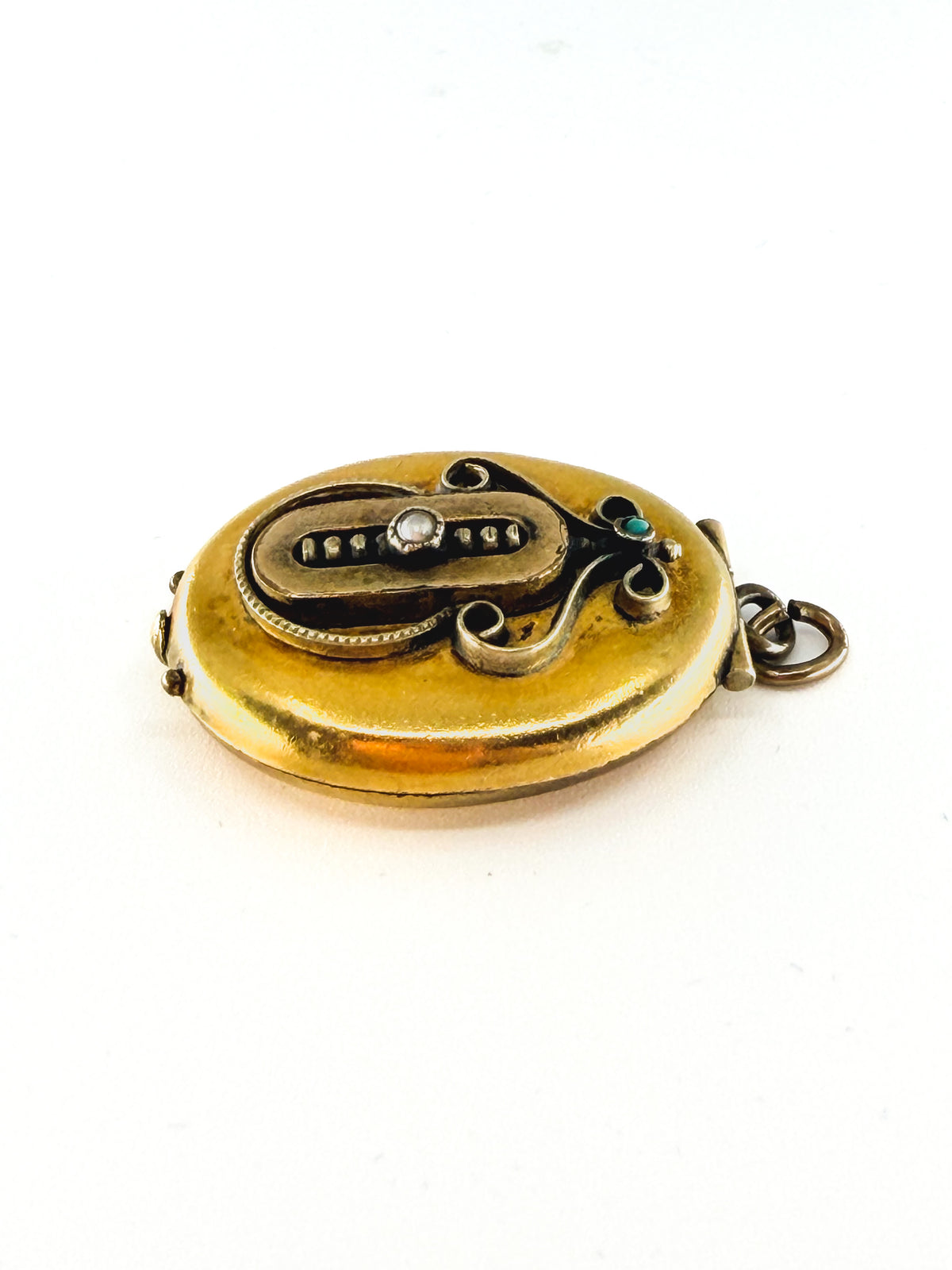 Victorian gold-filled locket with seed pearl and turquoise