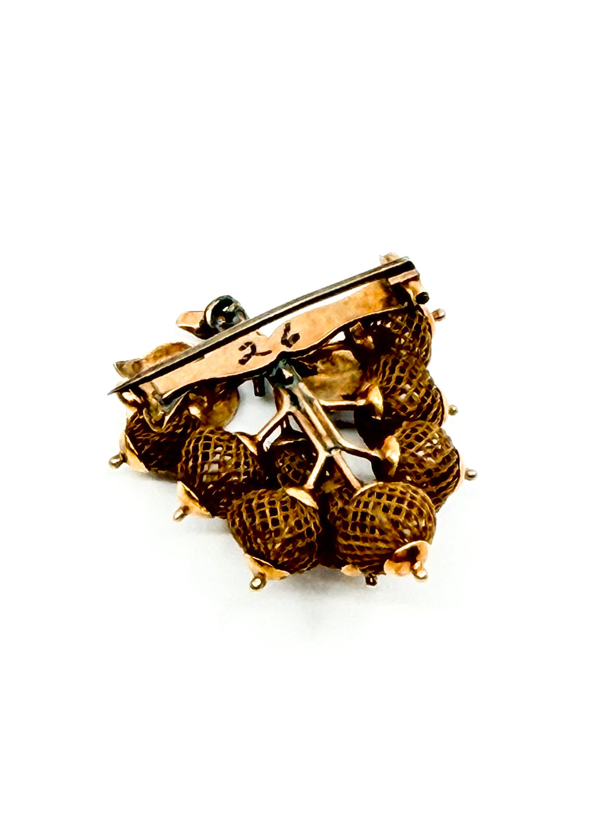 Victorian 10k gold grape cluster woven hair mourning brooch