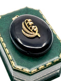Victorian Whitby jet mourning locket with photo portrait and 14k bail